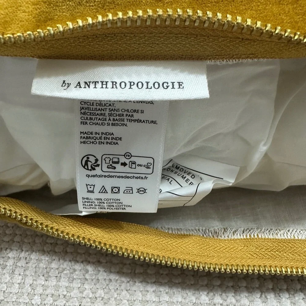 Anthropologie‎ Maize White Striped Throw Pillow 18x18 Cotton Mustard Yellow NEW
